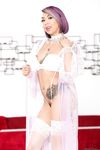 Tattooed Kimberly Chi peels & reveals teenie tiny tits to suck in blowbang